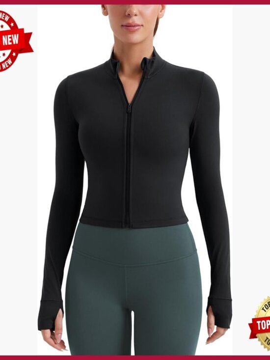 Jackets & Blazers - Butterluxe Cropped Athletic Jacket Full Zip Track Top Thumb Holes Slim Fit